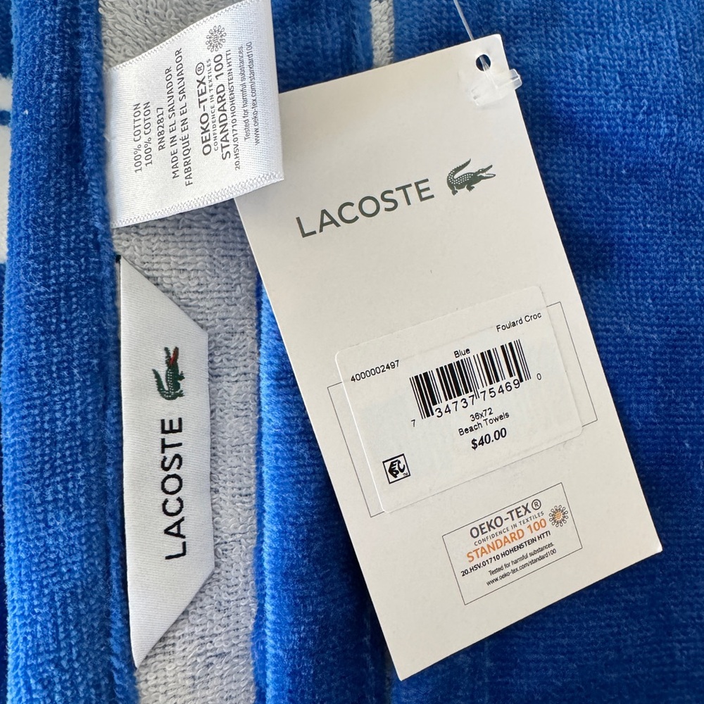NWT LACOSTE Towel Extra Large 100% Cotton 36" X 72" - Picture 4 of 4